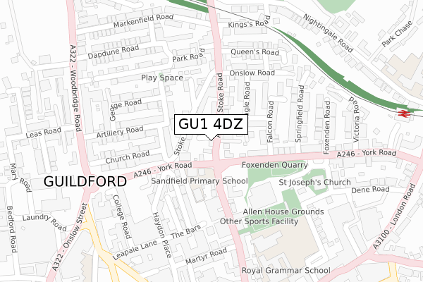 GU1 4DZ map - large scale - OS Open Zoomstack (Ordnance Survey)