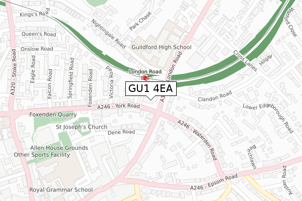 GU1 4EA map - large scale - OS Open Zoomstack (Ordnance Survey)