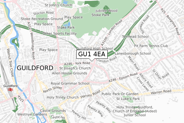 GU1 4EA map - small scale - OS Open Zoomstack (Ordnance Survey)