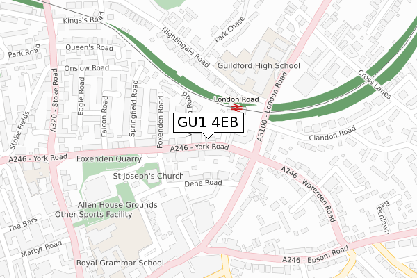 GU1 4EB map - large scale - OS Open Zoomstack (Ordnance Survey)