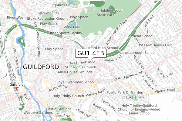 GU1 4EB map - small scale - OS Open Zoomstack (Ordnance Survey)