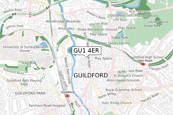 GU1 4ER map - small scale - OS Open Zoomstack (Ordnance Survey)