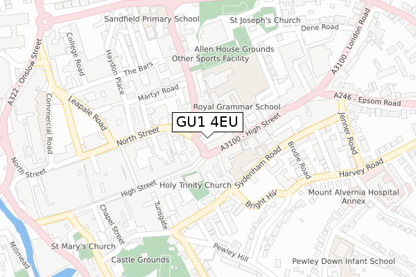 GU1 4EU map - large scale - OS Open Zoomstack (Ordnance Survey)