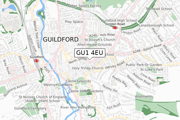 GU1 4EU map - small scale - OS Open Zoomstack (Ordnance Survey)