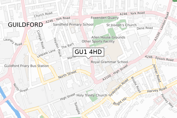 GU1 4HD map - large scale - OS Open Zoomstack (Ordnance Survey)