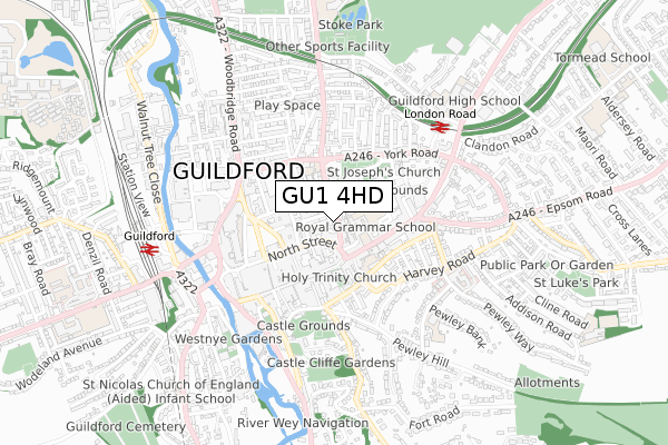 GU1 4HD map - small scale - OS Open Zoomstack (Ordnance Survey)