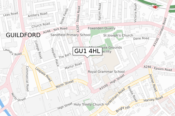 GU1 4HL map - large scale - OS Open Zoomstack (Ordnance Survey)