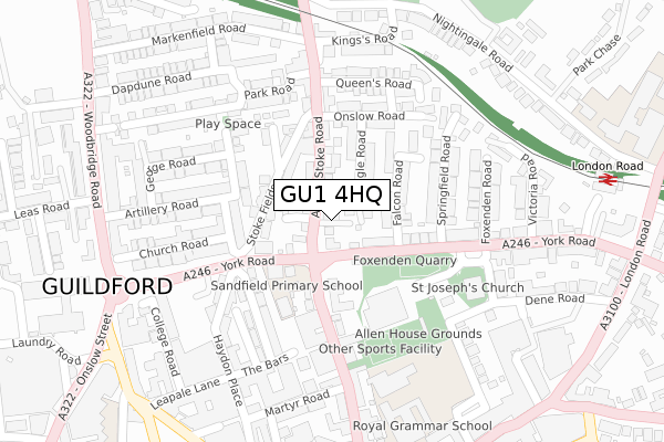 GU1 4HQ map - large scale - OS Open Zoomstack (Ordnance Survey)