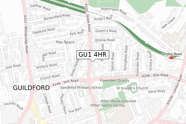 GU1 4HR map - large scale - OS Open Zoomstack (Ordnance Survey)