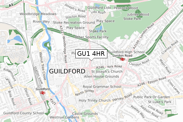 GU1 4HR map - small scale - OS Open Zoomstack (Ordnance Survey)