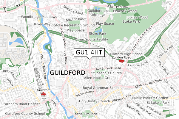 GU1 4HT map - small scale - OS Open Zoomstack (Ordnance Survey)