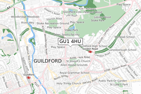 GU1 4HU map - small scale - OS Open Zoomstack (Ordnance Survey)