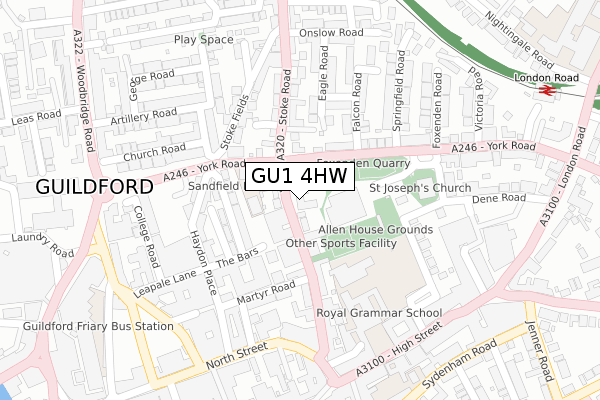 GU1 4HW map - large scale - OS Open Zoomstack (Ordnance Survey)