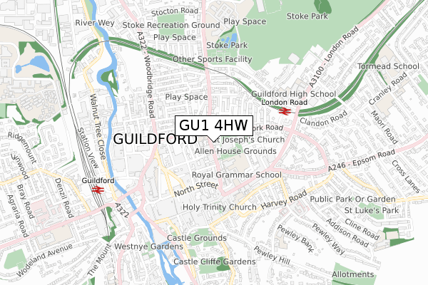 GU1 4HW map - small scale - OS Open Zoomstack (Ordnance Survey)