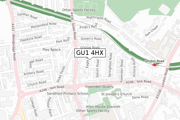 GU1 4HX map - large scale - OS Open Zoomstack (Ordnance Survey)