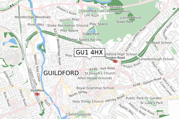 GU1 4HX map - small scale - OS Open Zoomstack (Ordnance Survey)