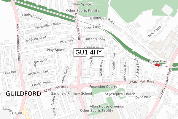 GU1 4HY map - large scale - OS Open Zoomstack (Ordnance Survey)