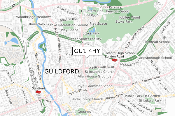 GU1 4HY map - small scale - OS Open Zoomstack (Ordnance Survey)