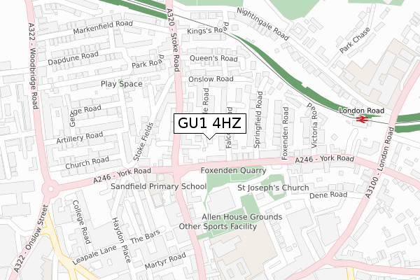 GU1 4HZ map - large scale - OS Open Zoomstack (Ordnance Survey)