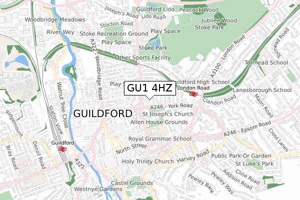 GU1 4HZ map - small scale - OS Open Zoomstack (Ordnance Survey)