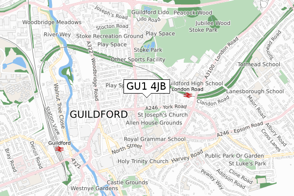 GU1 4JB map - small scale - OS Open Zoomstack (Ordnance Survey)