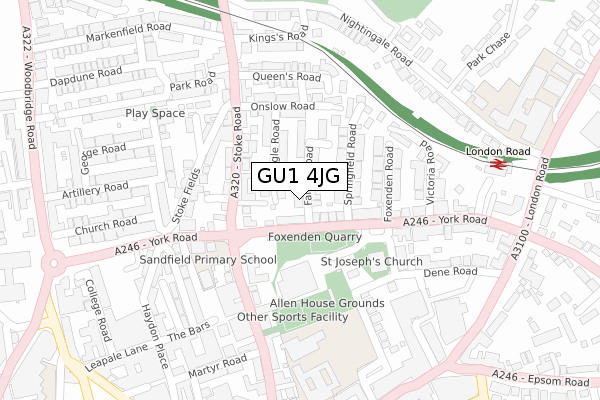 GU1 4JG map - large scale - OS Open Zoomstack (Ordnance Survey)