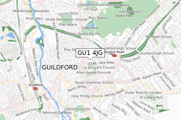 GU1 4JG map - small scale - OS Open Zoomstack (Ordnance Survey)