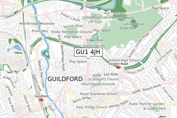 GU1 4JH map - small scale - OS Open Zoomstack (Ordnance Survey)