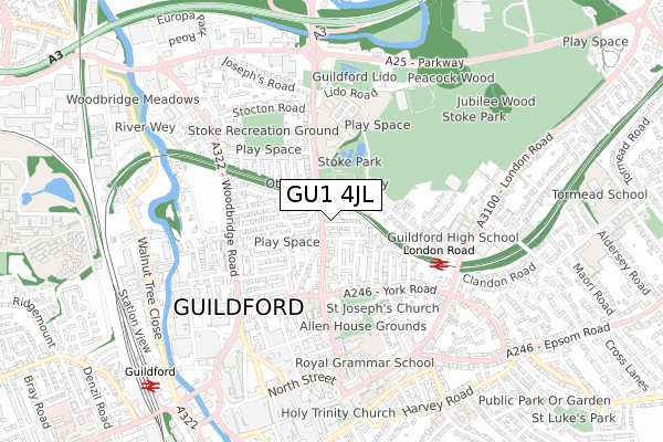 GU1 4JL map - small scale - OS Open Zoomstack (Ordnance Survey)