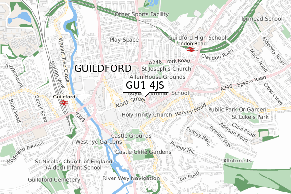 GU1 4JS map - small scale - OS Open Zoomstack (Ordnance Survey)