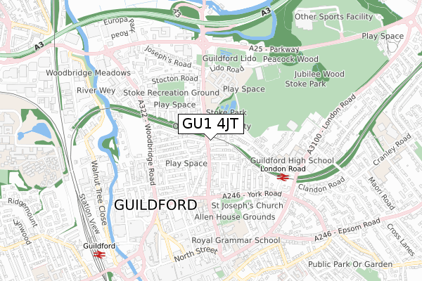 GU1 4JT map - small scale - OS Open Zoomstack (Ordnance Survey)