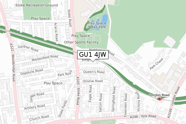 GU1 4JW map - large scale - OS Open Zoomstack (Ordnance Survey)