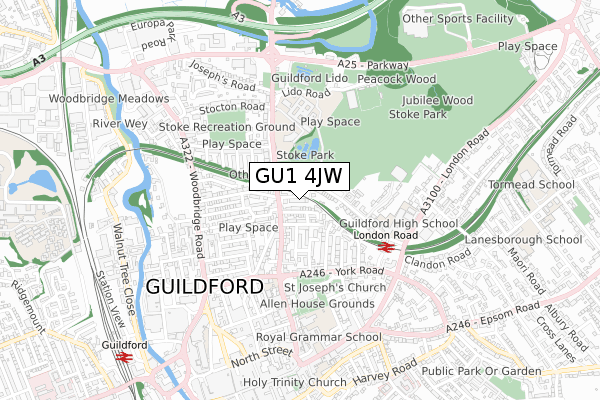 GU1 4JW map - small scale - OS Open Zoomstack (Ordnance Survey)