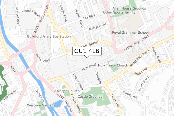 GU1 4LB map - large scale - OS Open Zoomstack (Ordnance Survey)