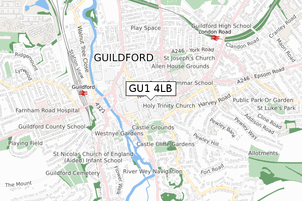 GU1 4LB map - small scale - OS Open Zoomstack (Ordnance Survey)