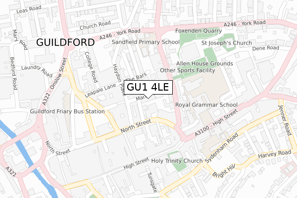 GU1 4LE map - large scale - OS Open Zoomstack (Ordnance Survey)