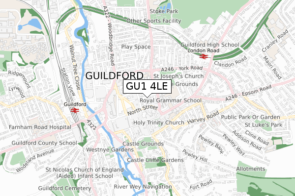 GU1 4LE map - small scale - OS Open Zoomstack (Ordnance Survey)