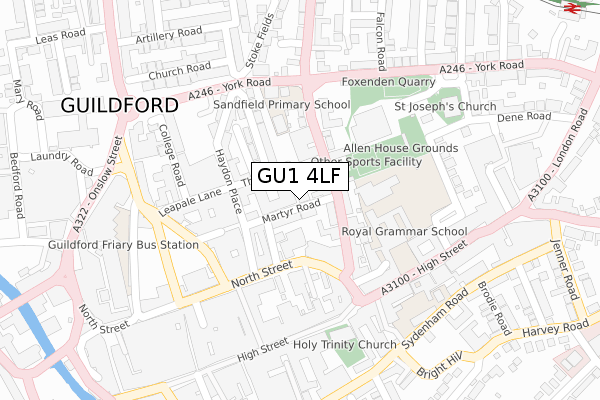 GU1 4LF map - large scale - OS Open Zoomstack (Ordnance Survey)