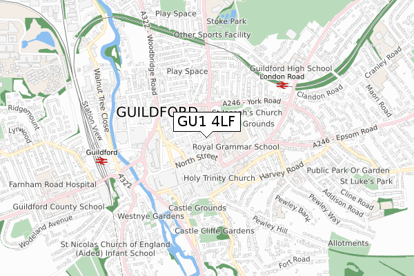 GU1 4LF map - small scale - OS Open Zoomstack (Ordnance Survey)