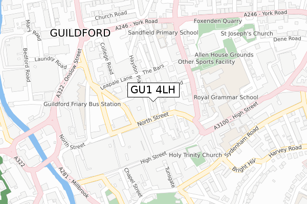 GU1 4LH map - large scale - OS Open Zoomstack (Ordnance Survey)