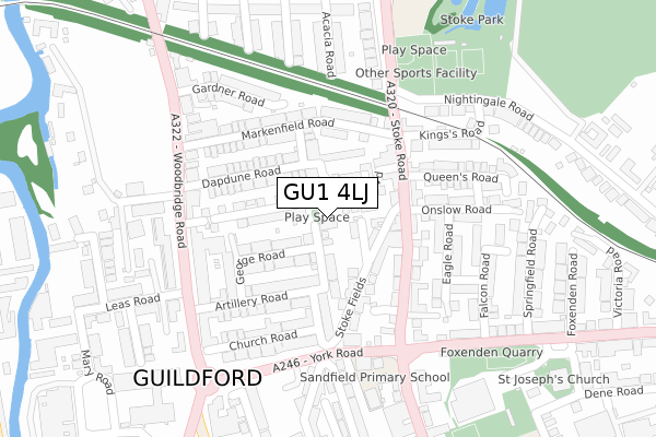 GU1 4LJ map - large scale - OS Open Zoomstack (Ordnance Survey)