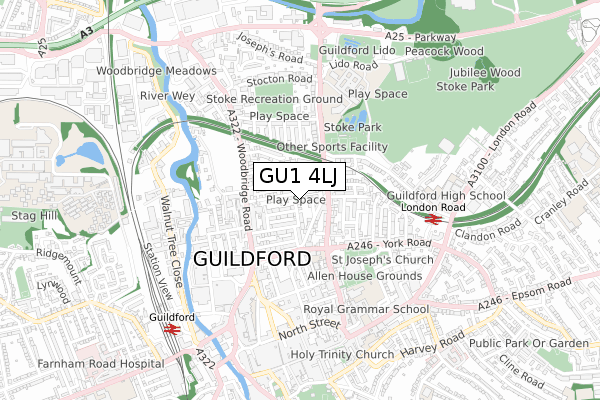 GU1 4LJ map - small scale - OS Open Zoomstack (Ordnance Survey)