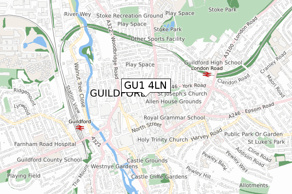 GU1 4LN map - small scale - OS Open Zoomstack (Ordnance Survey)