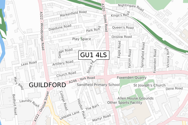 GU1 4LS map - large scale - OS Open Zoomstack (Ordnance Survey)