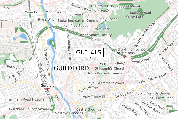 GU1 4LS map - small scale - OS Open Zoomstack (Ordnance Survey)