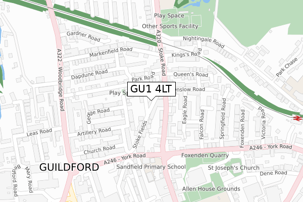 GU1 4LT map - large scale - OS Open Zoomstack (Ordnance Survey)