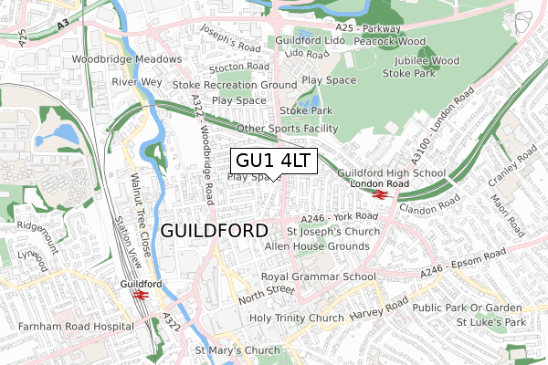 GU1 4LT map - small scale - OS Open Zoomstack (Ordnance Survey)