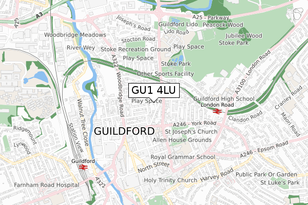 GU1 4LU map - small scale - OS Open Zoomstack (Ordnance Survey)