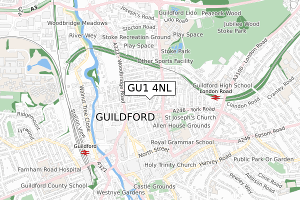 GU1 4NL map - small scale - OS Open Zoomstack (Ordnance Survey)