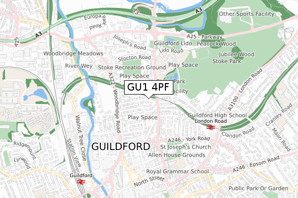 GU1 4PF map - small scale - OS Open Zoomstack (Ordnance Survey)